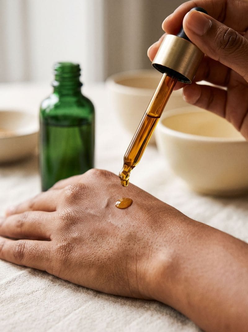A drop of saffron oil on the back of a hand